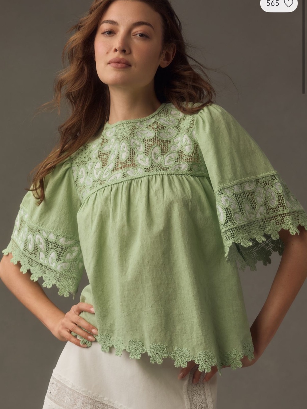 Anthropologie Green Lace Women's Top